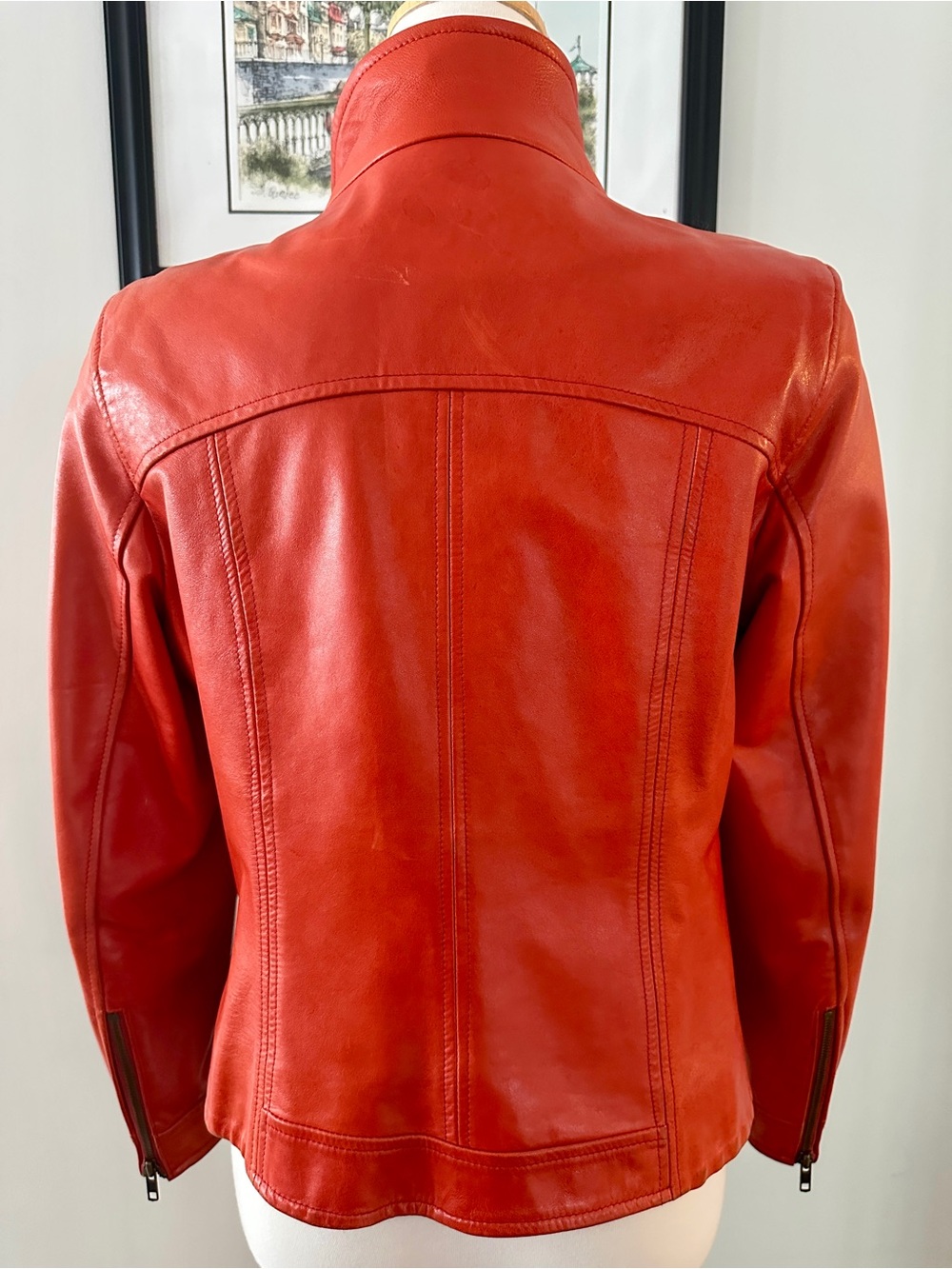 Vintage DANIER Women's Red Orange Italian Leather Zip-Front Moto Jacket -Size S - Picture 11 of 16
